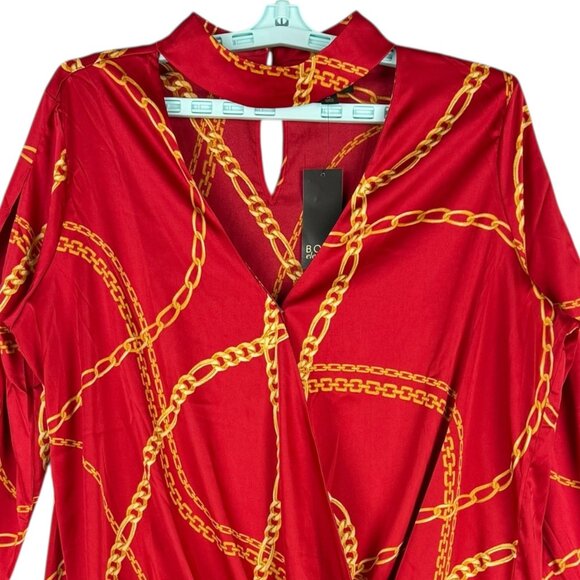 Bold Elements Women's Pullover Wrap Long Sleeve Red Chain Blouse Size XL NWT - Picture 3 of 11
